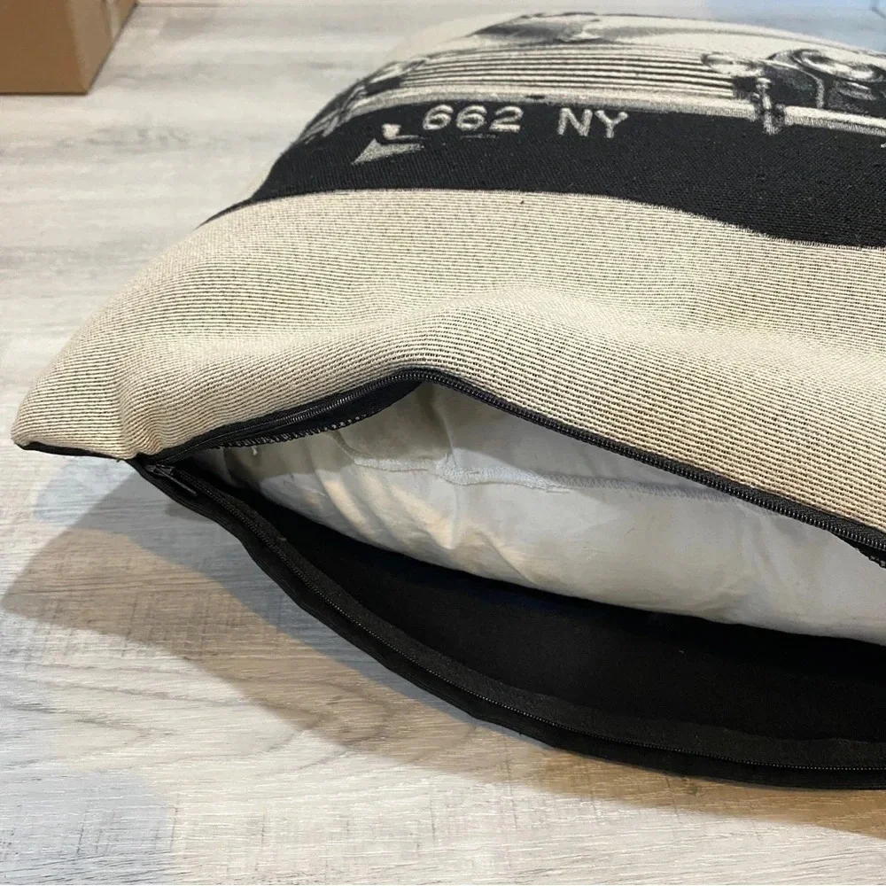 Rare Accent Pillow with Vintage Farm Truck Black and Cream 15” Rustic Farmhouse